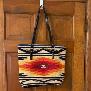 Southwestern Tote with Black Straps